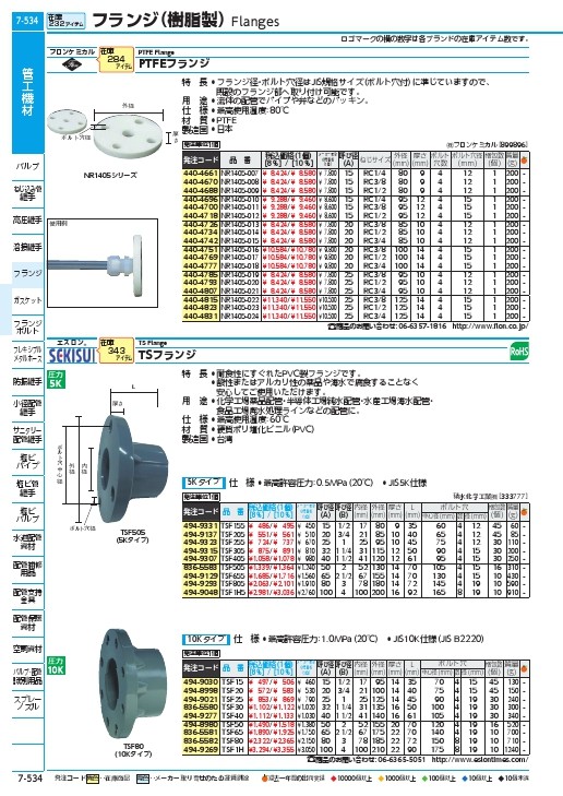 エスロン TSフランジ JIS10K PVC 65A ( TSF65 ) 積水化学工業(株