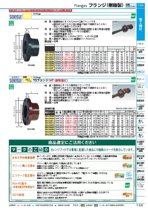 エスロン HI-TSフランジ JIS10K HIーPVC 40A ( TSFHI40 ) 積水化学工業