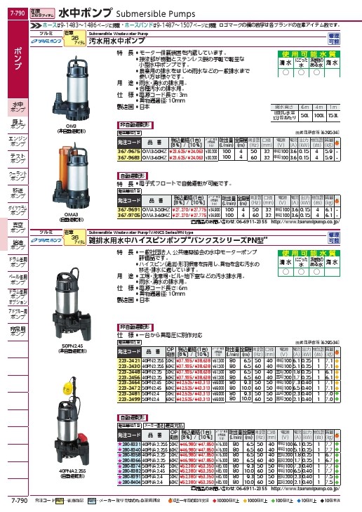 ツルミ 樹脂製雑排水用水中ハイスピンポンプ 50HZ 口径50mm 三相200V