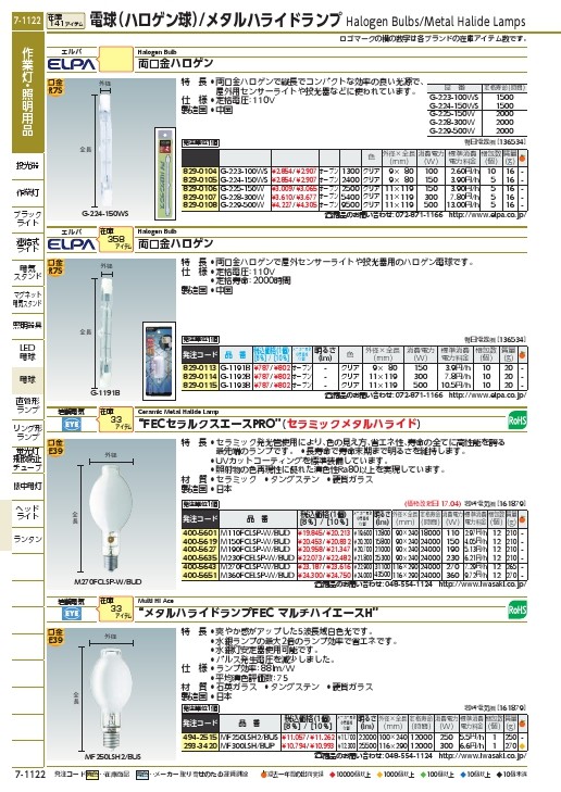 岩崎 メタルハライドランプ(FEC マルチハイエースH)250W ( MF250LSH2