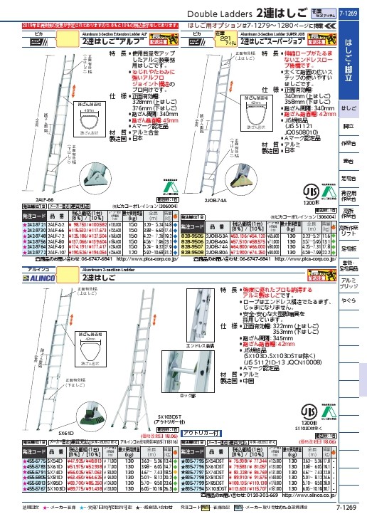 ピカ ２連はしごスーパージョブ２ＪＯＢ型 ６．０ｍ 1台 (2JOB-60A)-