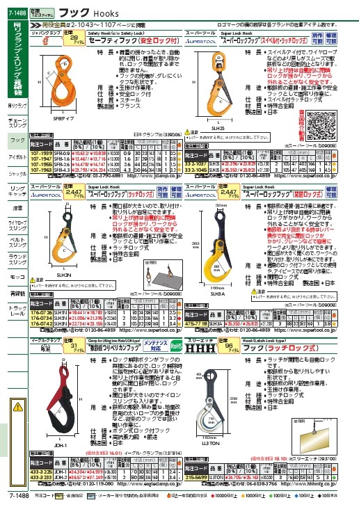 スーパー スーパーロックフック 開閉ロック式 容量:3ton H:383mm