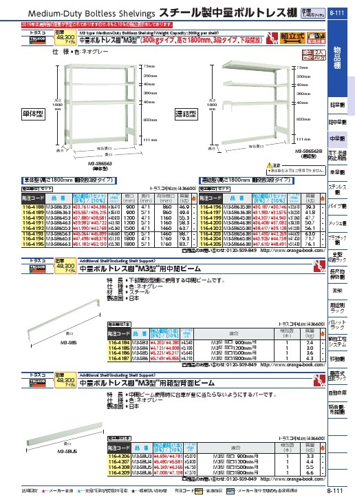 TRUSCO スチールラック M3型中量棚 下段開放型 W1500XD571XH1800 3段