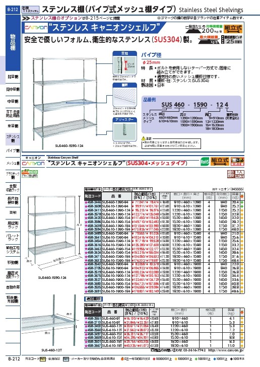 □キャニオン ステンレスシェルフ 610×310×2200mm SUS310X610X22004