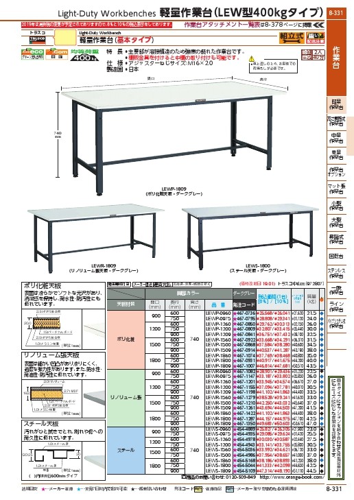 TRUSCO 軽荷重作業台(400kg)LEW型 1800X750XH740 基本タイプ ダークグレー色 ( LEWP-1800 ) : 4670931  : ORANGE TOOL TOKIWA - 通販 - Yahoo!ショッピング