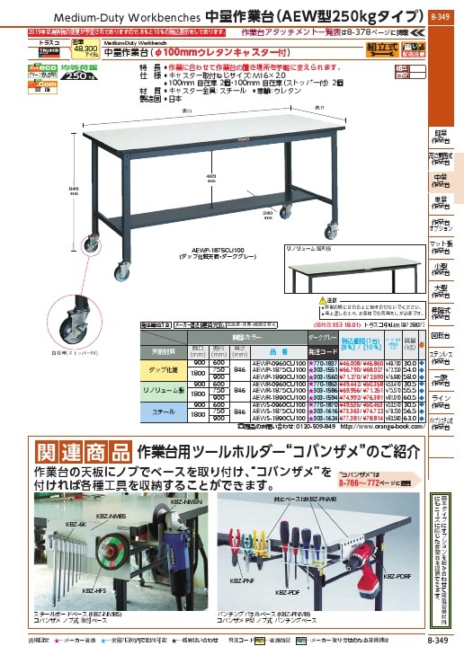 TRUSCO AEWS型作業台 900X600 φ100ウレタンキャスター付 ( AEWS