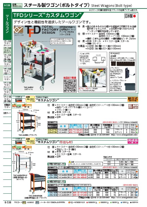 TRUSCO カスタムワゴン 深型1段引出・浅棚板付 ブラック ( TAC-648ADR