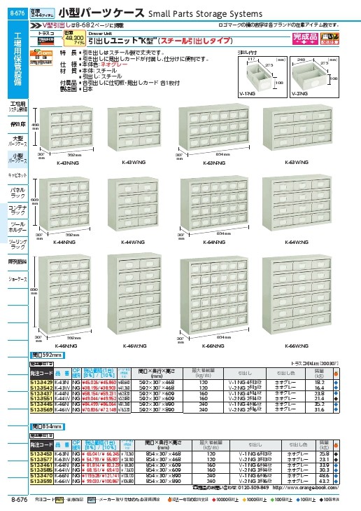 TRUSCO K型引出しユニット 854X890 V-2X18個 ネオグレー ( K-66W NG