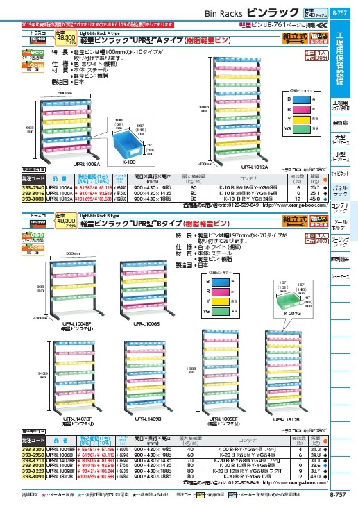 ホワイト ＴＲＵＳＣＯ ＵＰＲラック片面 Ｈ１４５０ ビン小青Ｘ２４赤