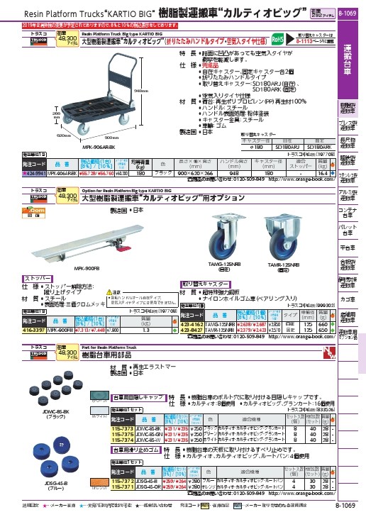 TRUSCO 樹脂台車 カルティオビッグ 折りたたみハンドル 900X600 空気入