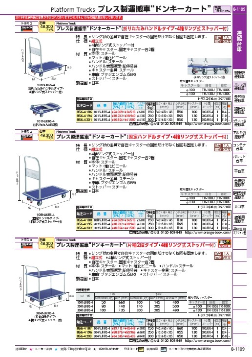 TRUSCO プレス製台車 ドンキーカート 固定 4輪リングストッパー付