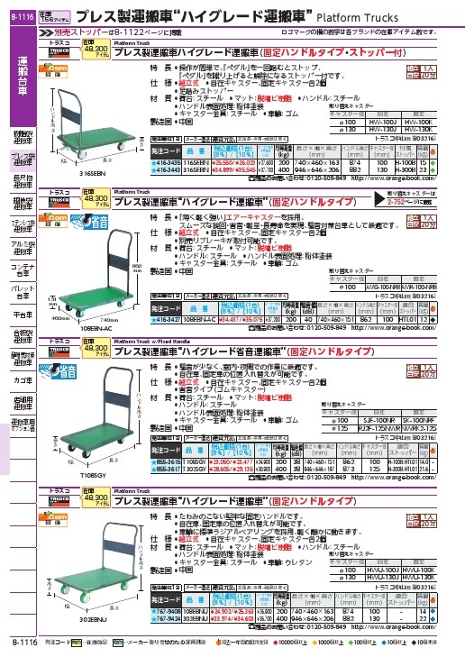 TRUSCO 固定ハンドルタイプ プレス製運搬車200KG ブレーキ付 ( 116SEBN