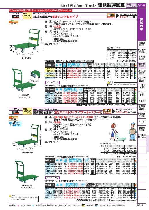 TRUSCO 鋼鉄製運搬車 1200X750 Φ200エアキャスター 緑 ( SH-1NAC GN