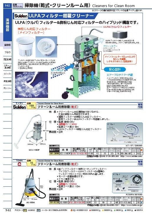 スイデン 乾式クリーンルーム対応掃除機 微粉塵対応 (ULPAフィルター+