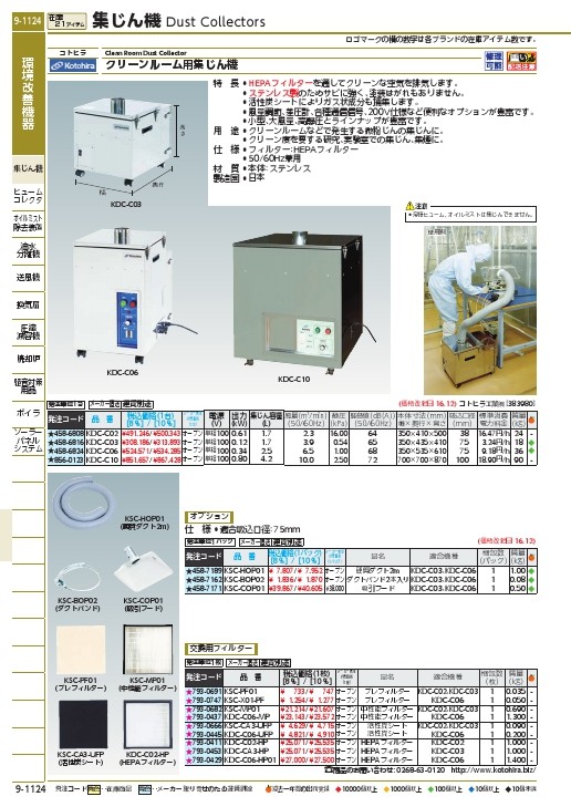 コトヒラ クリーンルーム用集塵機 3立米タイプ ( KDC-C03 ) コトヒラ