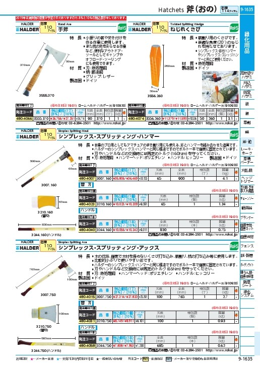 HALDER ハンマー用部品 スプリッティングインサート 頭長65mm