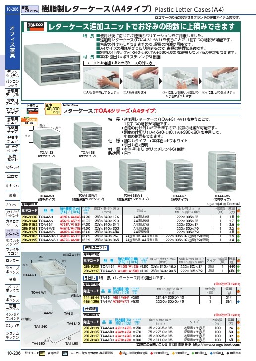 TRUSCO レターケース 引き出しA4浅型5個 ( TOA4-S5 ) トラスコ中山(株