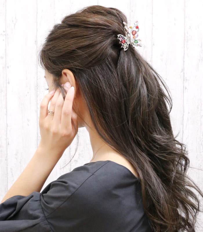 ヘアクリップ 蝶々 キラキラ メタル 大きめ クリスタル 蝶 バタフライ バンスクリップM グラマシーバタフライ レディースアクセサリー 