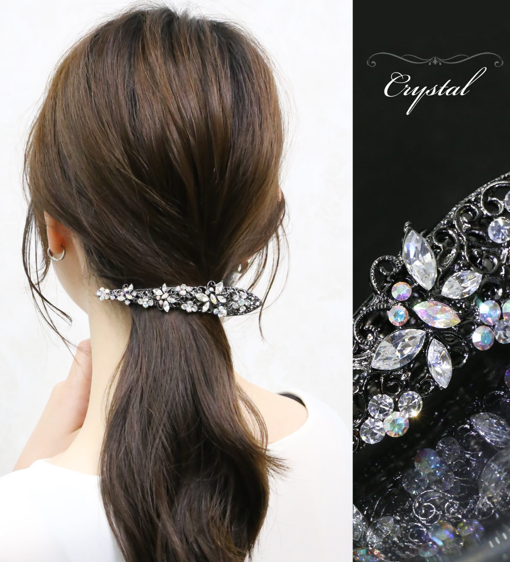 パールクリスタル装飾 ブラックヘアクリップ パールクリスタル装飾 ブラックヘアクリップ コレクションパール