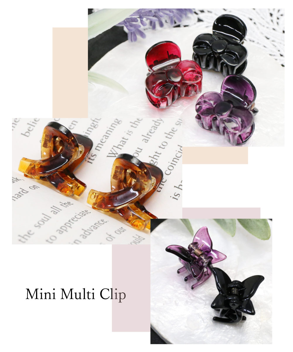 【392】アイスクマさん×蝶々 レジンヘアゴム ミニクリップ 2個セット リトルムーン（Littlemoon） バンスクリップ ミニマルチクリップ