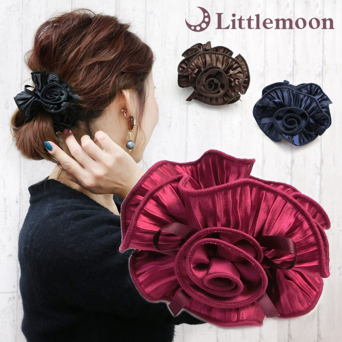 リトルムーン シュシュ バラ サテン プリーツ 薔薇 ローズ リボン