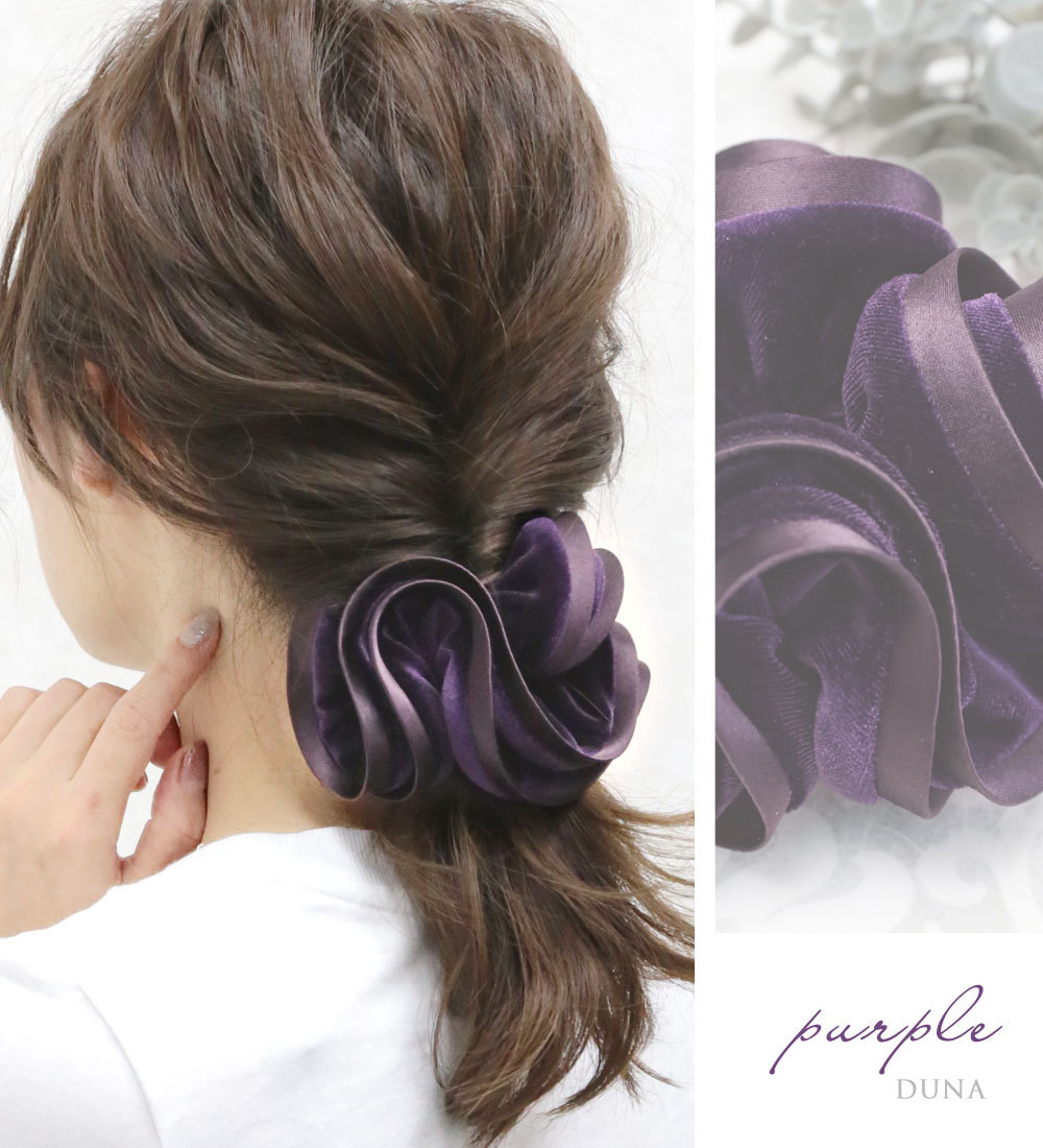 リトルムーン シュシュ ヘアゴム ベロア サテン 大きめ 光沢