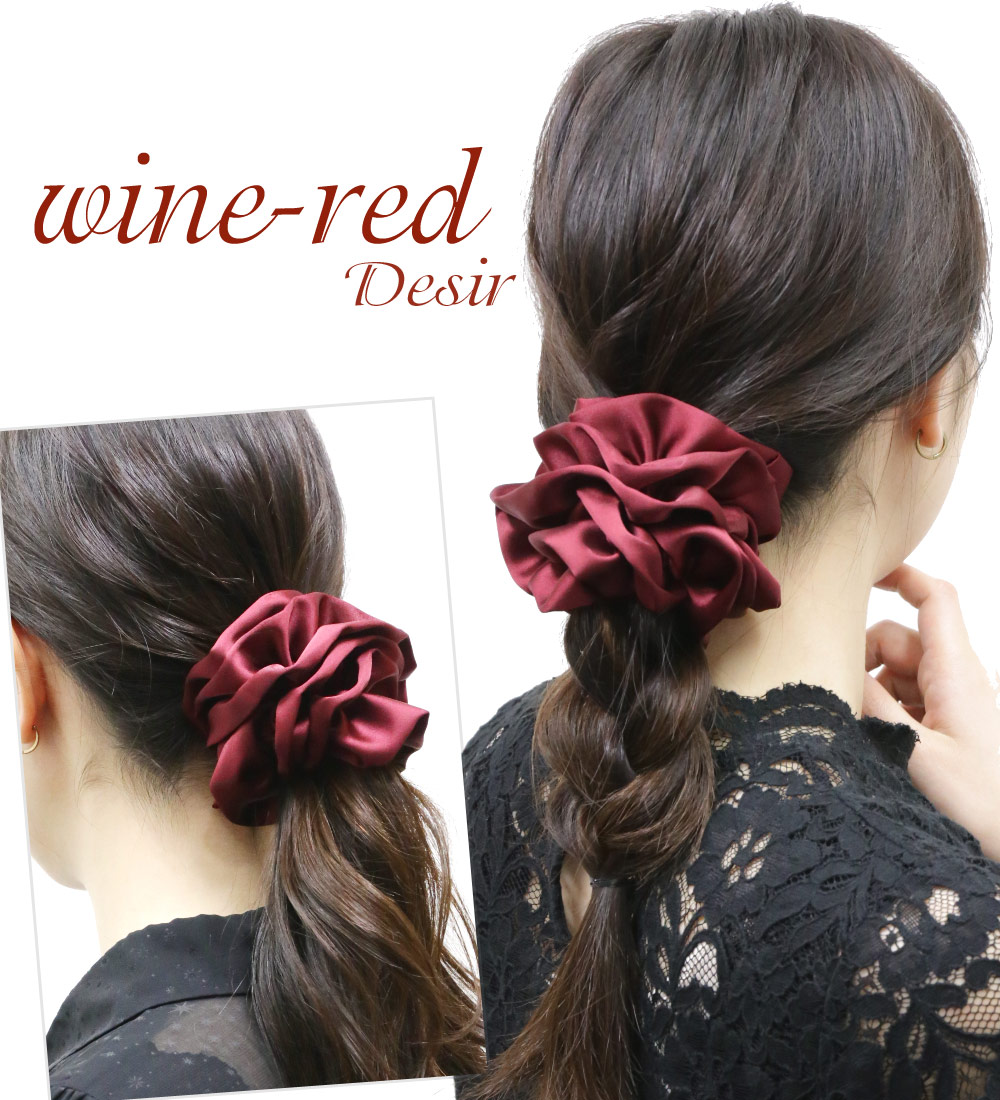 リトルムーン（Littlemoon） シュシュ サテン フリル ギャザー 光沢