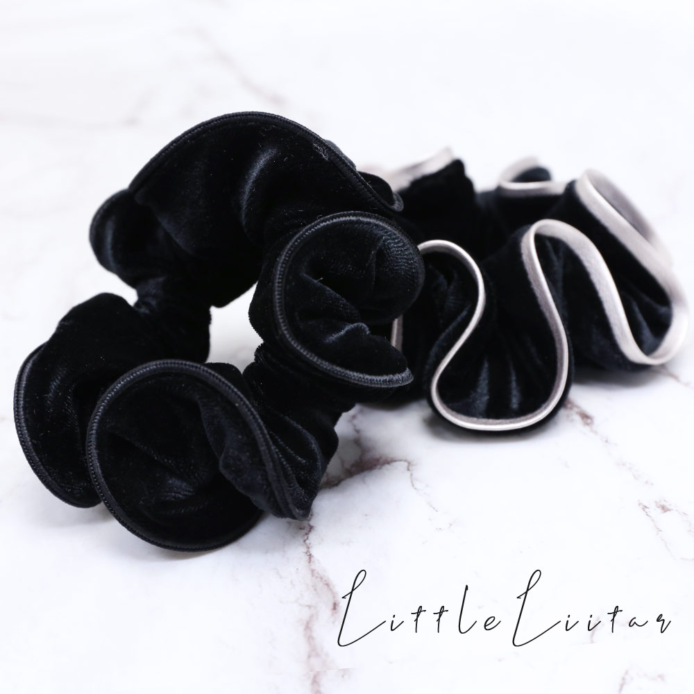 リトルムーン（Littlemoon） シュシュ ベロア 黒 シンプル 小さめ 高級