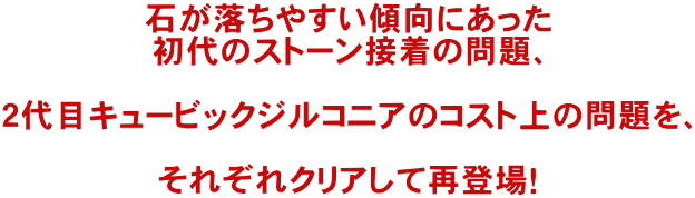 石が落ちやすい傾向にあった 初代のストーン接着の問題、  2代目キュービックジルコニアのコスト上の問題を、  それぞれクリアして再登場！