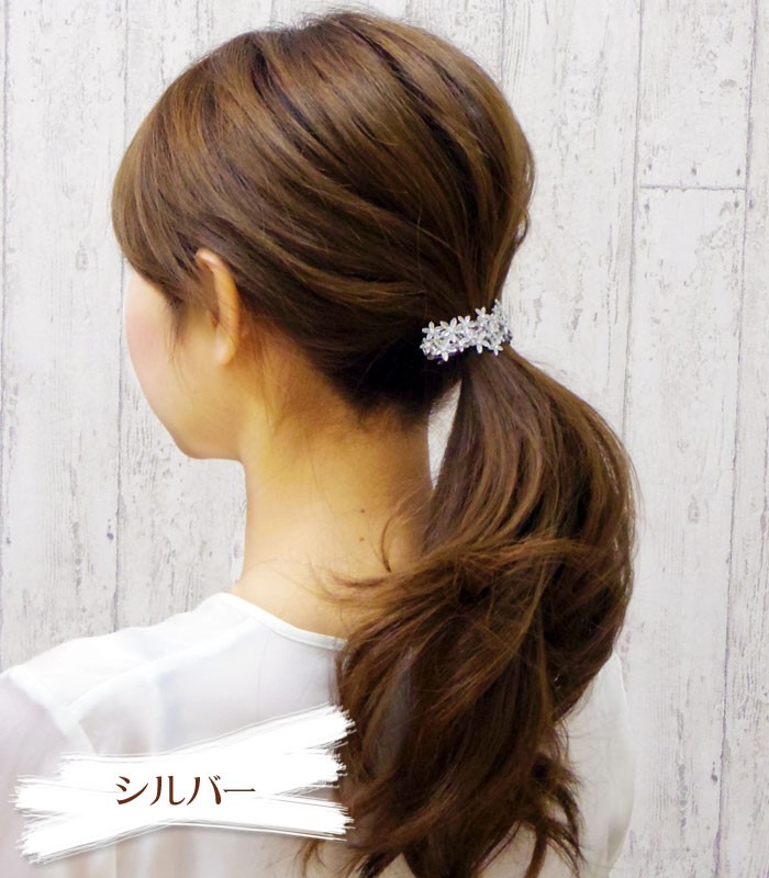 リトルムーン ヘアバレッタ 花 メタル ゴールド シルバー
