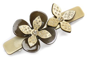 リトルムーン バレッタ クリスタル ストーン 花 フラワー バイカラー