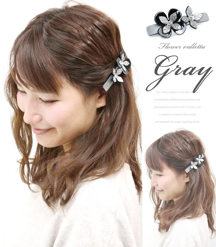 リトルムーン バレッタ クリスタル ストーン 花 フラワー バイカラー