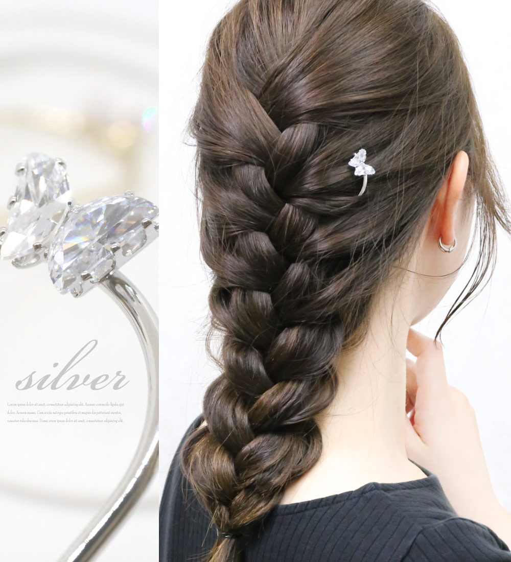 ヘアアクセサリー　U字ピン　チャーム付き　蝶々　ピンク　リトルムーン リトルムーン ヘアピン 簡単ヘアアレンジ 女髪U字ピン エメ ヘア