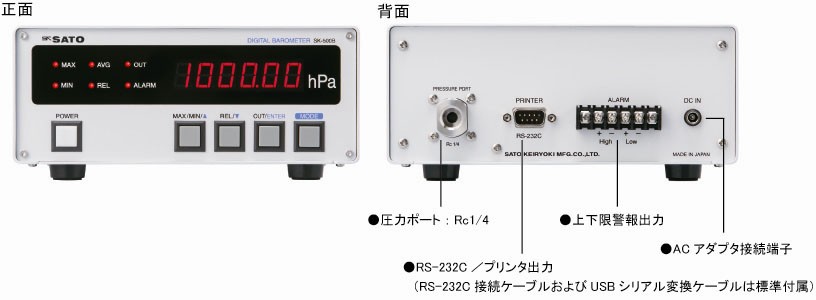 佐藤計量器 メーカー試験成績書付デジタル気圧計SK-500B No.7630-00