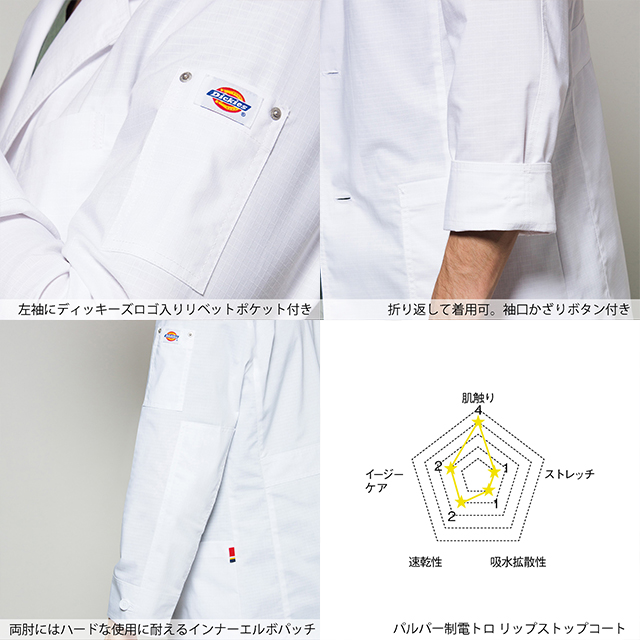 Dickies（ディッキーズ） 1537PR フォーク 診察衣 シングルボタン 男性