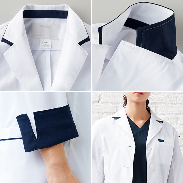 2536SP 白衣 診察衣 レディース 長袖 フォーク 大きいサイズ シングル