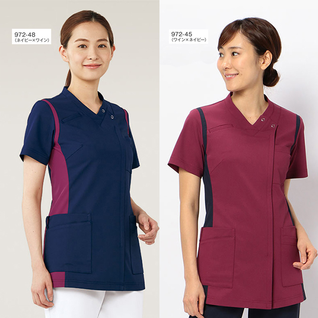 KAZEN（カゼン） 972 スクラブ 白衣 ナースウェア 女性用 Vネック 半袖