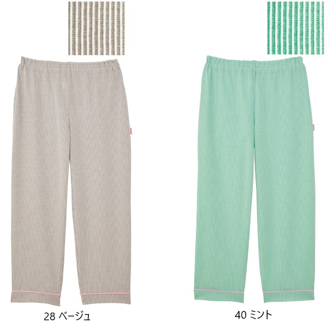 CV051 トンボ キラク 患者衣 ストレートパンツ [10枚セット] やわら着ニット パジャマ ズボン ウエストゴム ひも無し 工業洗濯 防縮 吸汗 速乾 軽量 ストレッチの画像