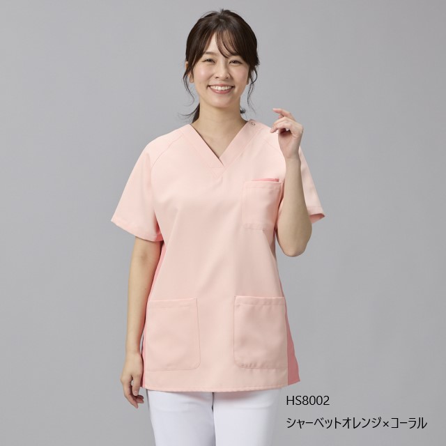HS8001 オンワード スクラブ 白衣 ラフィーリア Raffiria ナースウェア 女性用 半袖 PHSポケット 制菌加工 静電気帯電防止 ストレッチ 透け防止 関連画像2