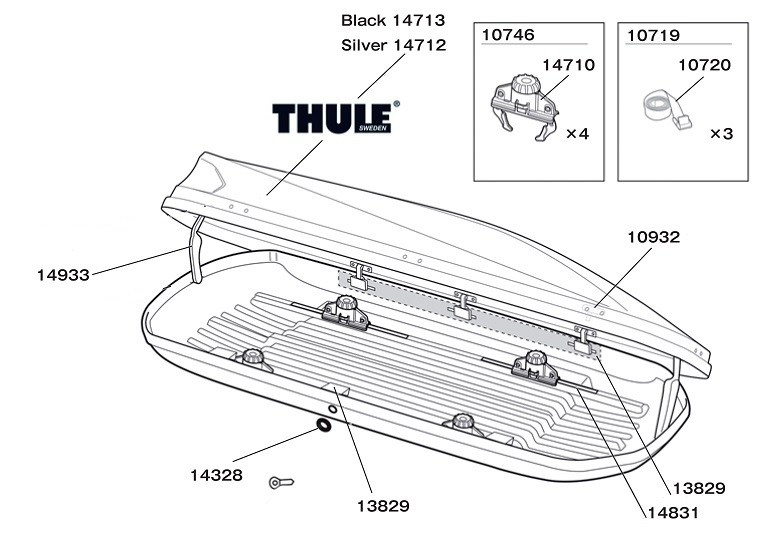 TH1500010746 THULE スペアパーツ ファーストクリック4個セット (ルーフボックス Thule Touring L780  Alpine700 Sport600 M 200 S 100) 送料無料