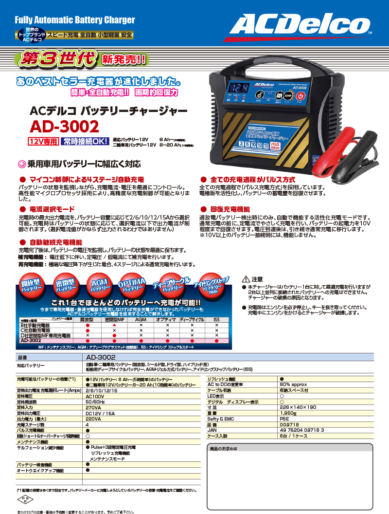 ACDelco ACDELCO ACデルコ AD-3002 自動車用バッテリー 充電器