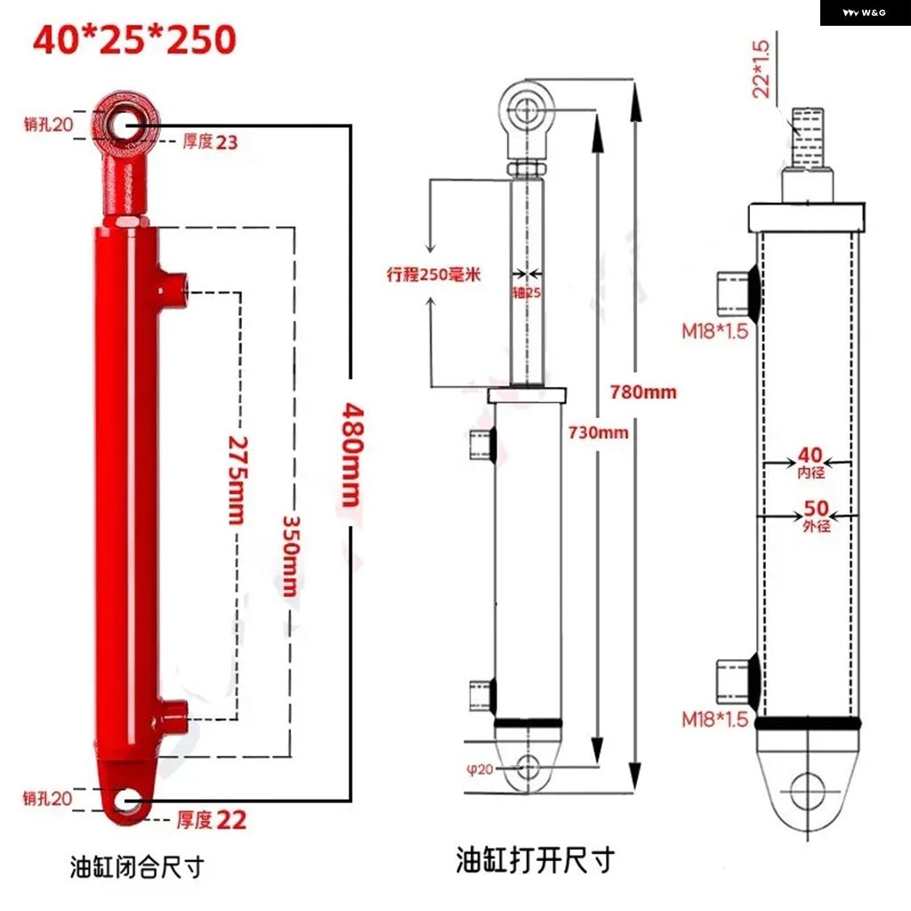 並行輸入品 油圧 シリンダー HSG40*25-100シリーズ 双方向 シリンダー 直径 40 ステアリング シリンダー 複動式小型 油圧 シリンダー_2