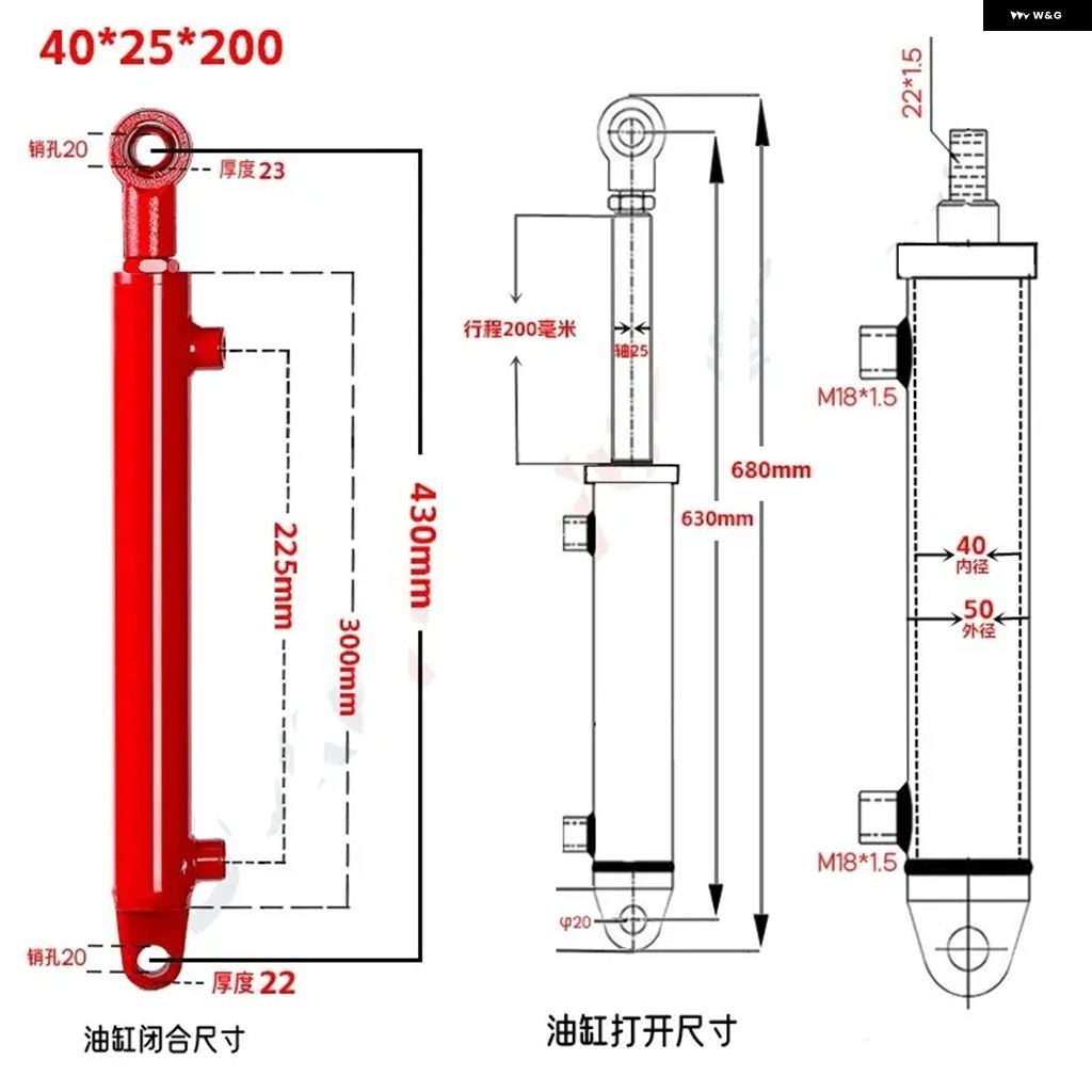 並行輸入品 油圧 シリンダー HSG40*25-100シリーズ 双方向 シリンダー 直径 40 ステアリング シリンダー 複動式小型 油圧 シリンダー_3