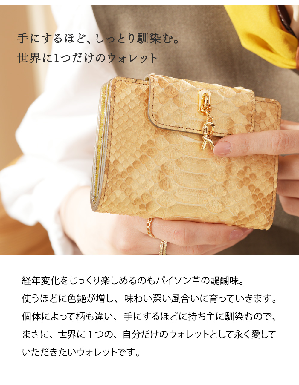 【ロベルタ】幸せを呼ぶ「太陽の宝石」がテーマ。2つ折り財布Python Amuleto（パイソン アムレット） シトリンゴールド  金 ダイヤモンドパイソン 二つ折りの画像