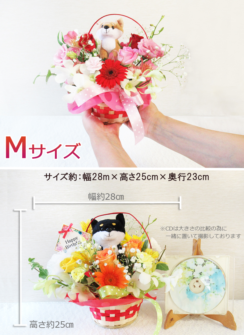 送料無料 一部地域を除く 生花 ぬいぐるみアレンジ Mサイズ 犬