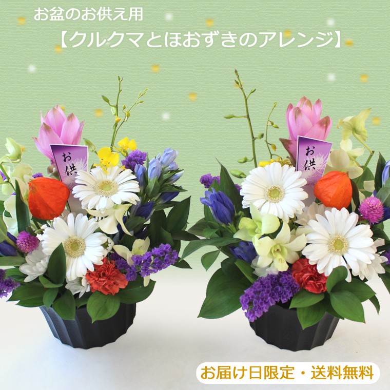 生花 お盆のお供え用 クルクマとほおずきのアレンジ 2個セット １対 お届けは8 11 8 13です Fa142y あれんじhana倶楽部 通販 Yahoo ショッピング