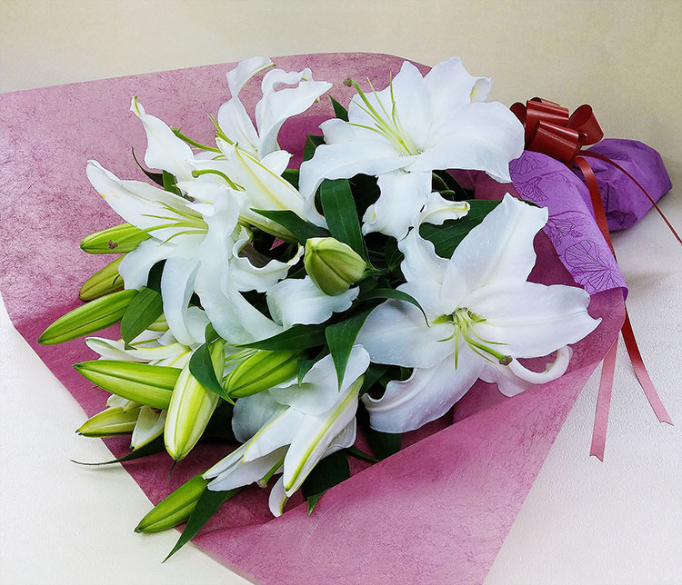 刺繍 花 花束 葉 フレーム 額 額入り ハンドメイド 白百合 百合 ホワイト white-lily-image01.jpg