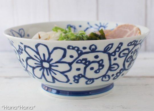 波佐見焼 藍染花模様 ラーメン どんぶり 丼 18.5cm (軽量) 軽い