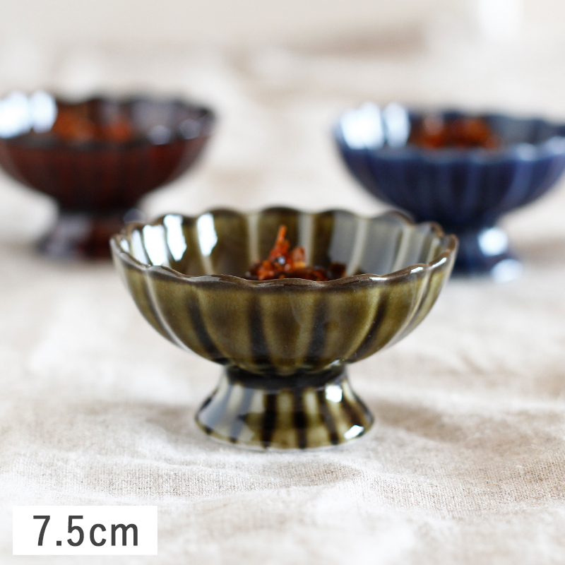 食器 和食器 小鉢 豆鉢 足つき カネコ小兵 ぎやまん陶 菊形高台珍味