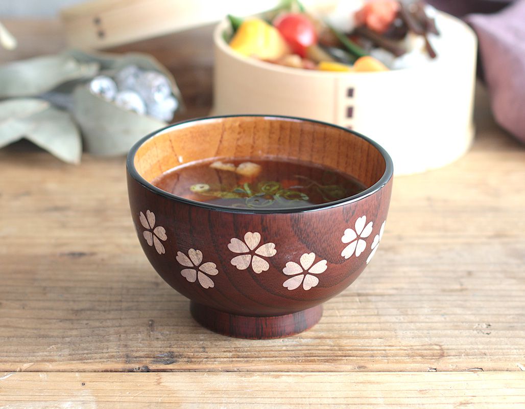 桜ちらし 汁椀 11.3cm 内艶有り木製 300ml : Primitive陶舎花花 Yahoo